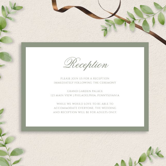 Formal Classic Sage Green Wedding Reception Enclosure Card (Creator Uploaded)