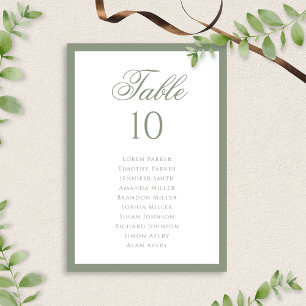 Formal Classic Sage Green Wedding Seating Chart Table Number