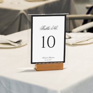 Formal Classic Script Black and White Wedding Table Number
