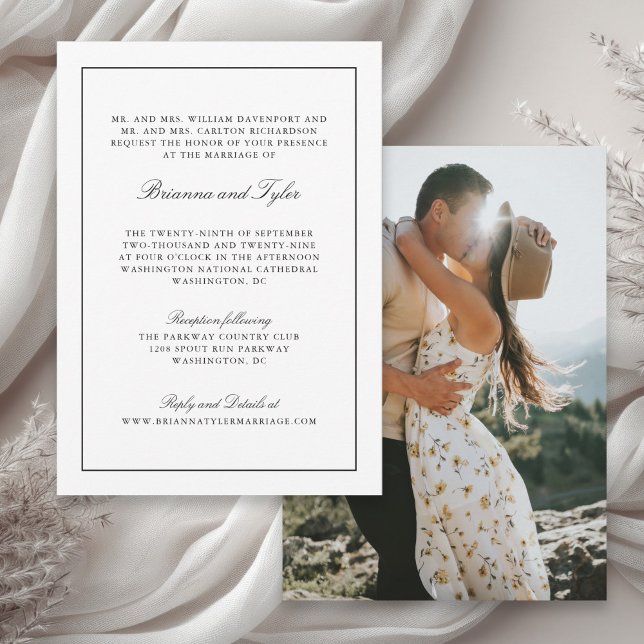 Formal Classic Script Black Border RSVP Wedding Invitation (Available in both printed and digital download format.)