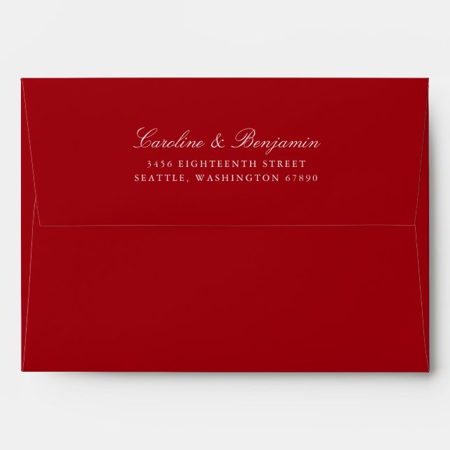 Formal Classic Script Elegant Return Address Red Envelope (Back (Top Flap))