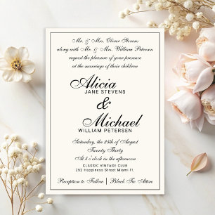 Formal classic traditional vintage ivory wedding invitation