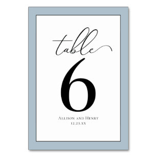 Formal Classy Black White Blue Wedding Reception Table Number