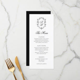 Formal Classy Black & White Monogram Crest Wedding Menu