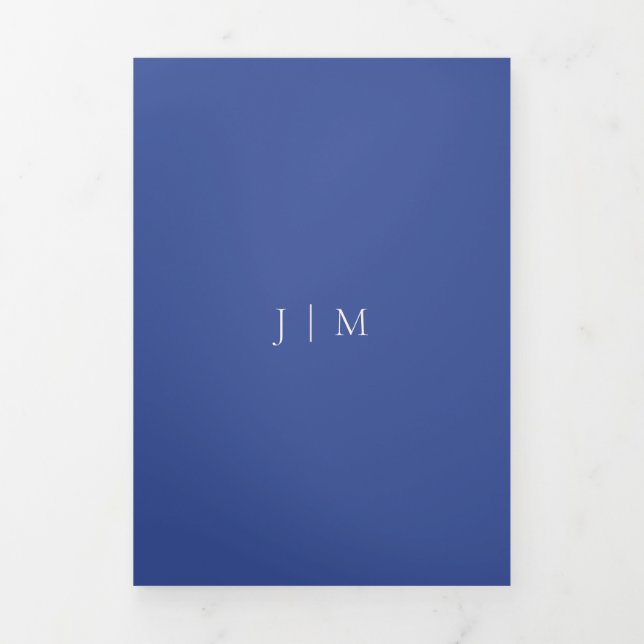 Formal Cobalt Blue Script We Do Modern Wedding Tri-Fold Card (Cover)
