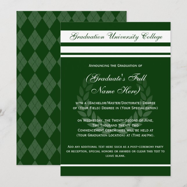 Formal College Graduation Announcements (Green) (Front/Back)