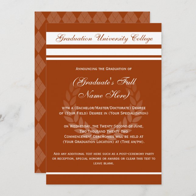 Formal College Graduation Announcements (Orange) (Front/Back)