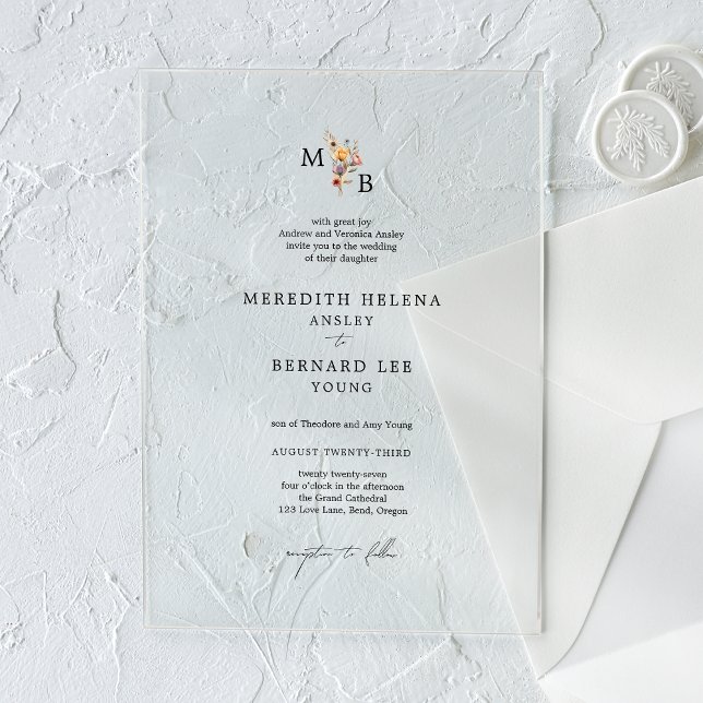 Formal Colourful Floral Monogram Wedding Acrylic Invitations (Creator Uploaded)