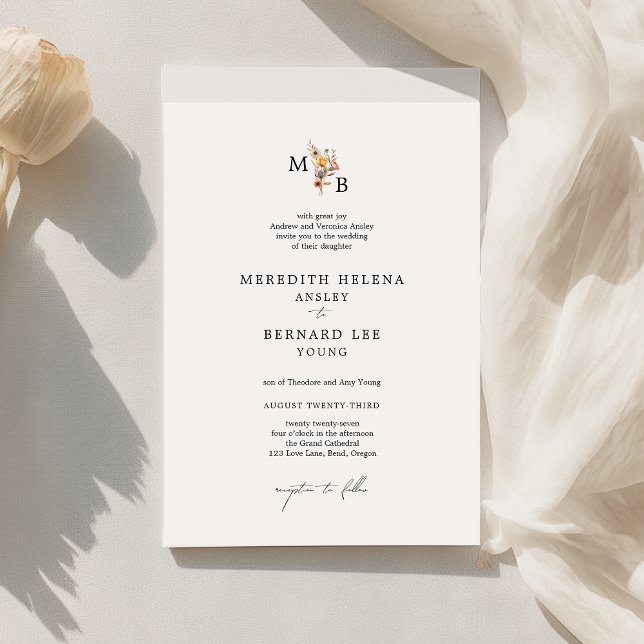 Formal Colourful Floral Monogram Wedding Invitation (Creator Uploaded)