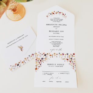 Formal Colourful Floral Wedding All In One Invitation