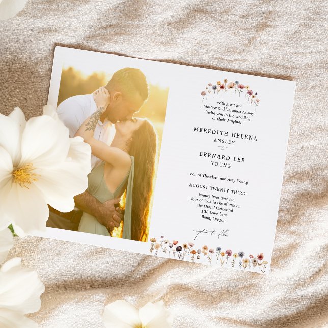 Formal Colourful Floral Wedding Photo Horizontal Invitation (Creator Uploaded)