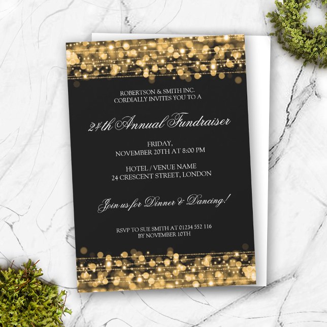 Formal Corporate Fundraiser Party Sparkles Gold Invitation (Creator Uploaded)