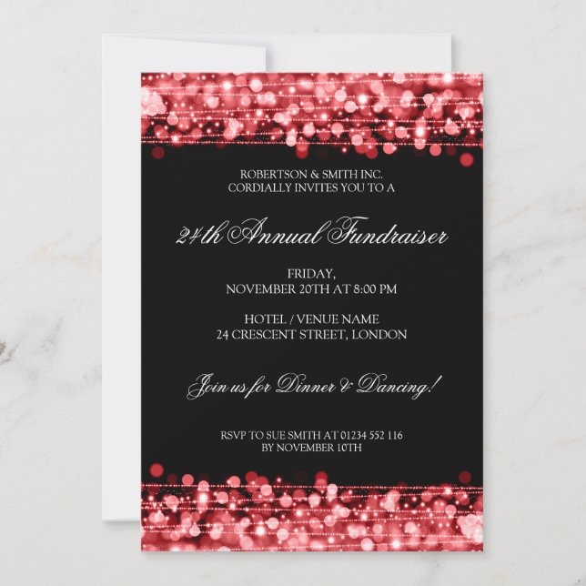 Formal Corporate Fundraiser Party Sparkles Red Invitation (Front)