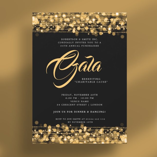 Formal Corporate Gala Ball Gold Glam Lights Invitation (Formal Corporate Gala Ball Gold Glam Lights Invitation)