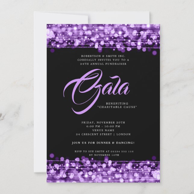 Formal Corporate Gala Ball Purple Glam Lights Invitation (Front)