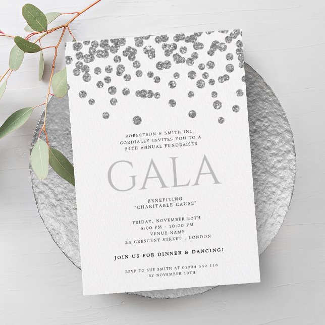 Formal Corporate Gala Ball Silver Glitter Confetti Invitation (Formal Corporate Gala Ball Silver Glitter Confetti Invitation)