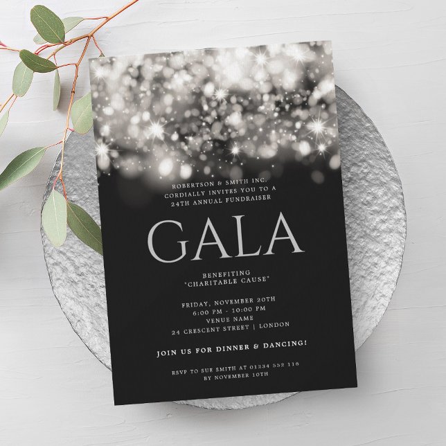 Formal Corporate Gala Ball Silver Sparkle Lights Invitation (Formal Corporate Gala Ball Silver Sparkle Lights Invitation)