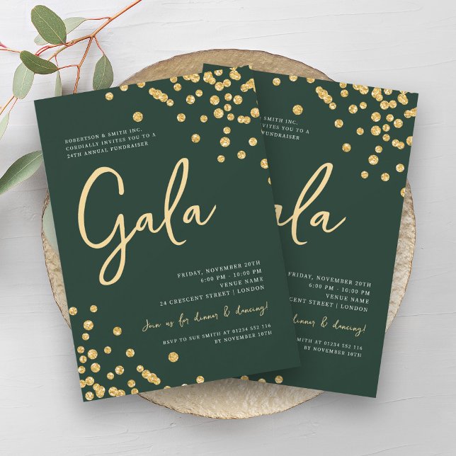Formal Corporate Gala Gold Confetti Emerald Invitation (Formal Corporate Gala Gold Confetti Emerald Invitation)
