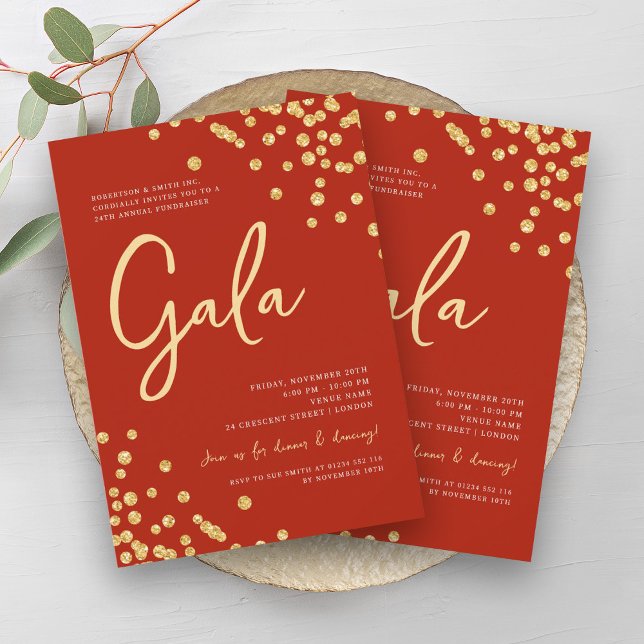 Formal Corporate Gala Gold Glitter Confetti Red  Invitation (Formal Corporate Gala Gold Glitter Confetti Red Invitation)