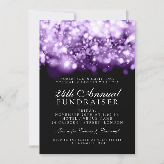 Formal Corporate Gala Purple Sparkling Lights Invitation (Front)