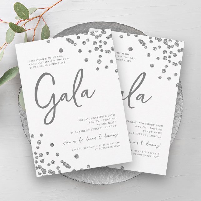 Formal Corporate Gala Silver Glitter Confetti  Invitation (Formal Corporate Gala Silver Glitter Confetti Invitation)
