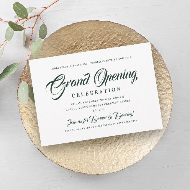 Formal Corporate Grand Opening Green & White Invitation (Formal Corporate Grand Opening Green & White Invitation)