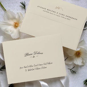 Formal Cream & Black Gold Wreath Wedding Address Envelope