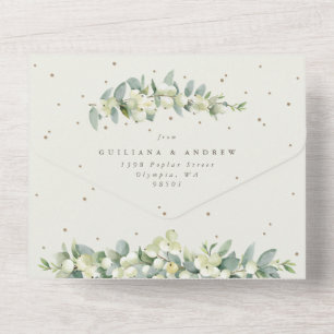 Formal Cream Snowberry+Eucalyptus Winter Wedding All In One Invitation