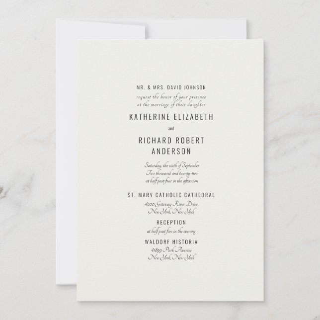 Formal  Cream Two Venue Bride Parents  Invitation (Front)