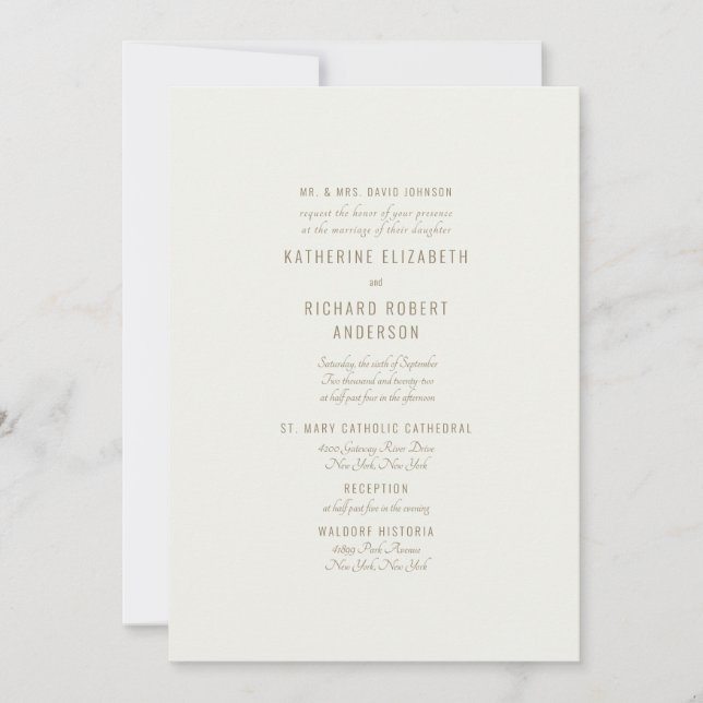 Formal  Cream Two Venue Bride Parents  Invitation (Front)