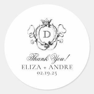 Formal Crest Black and White Classic Round Sticker