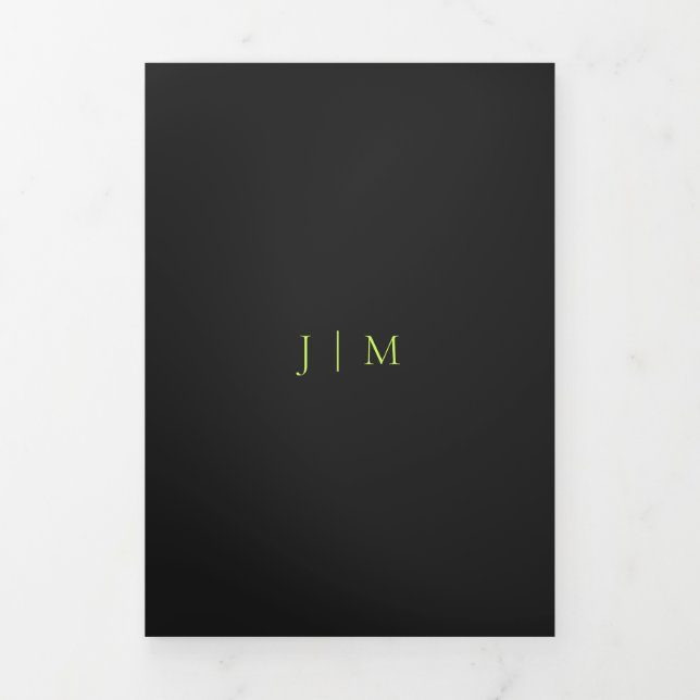 Formal Cyber Lime Jet Black Modern Wedding Tri-Fold Card (Cover)