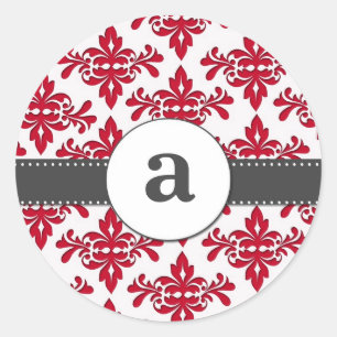 Formal Damask Monogram Classic Round Sticker