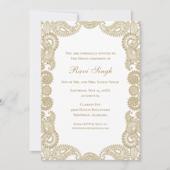 Formal Dhoti Ceremony  Invitation (Front)