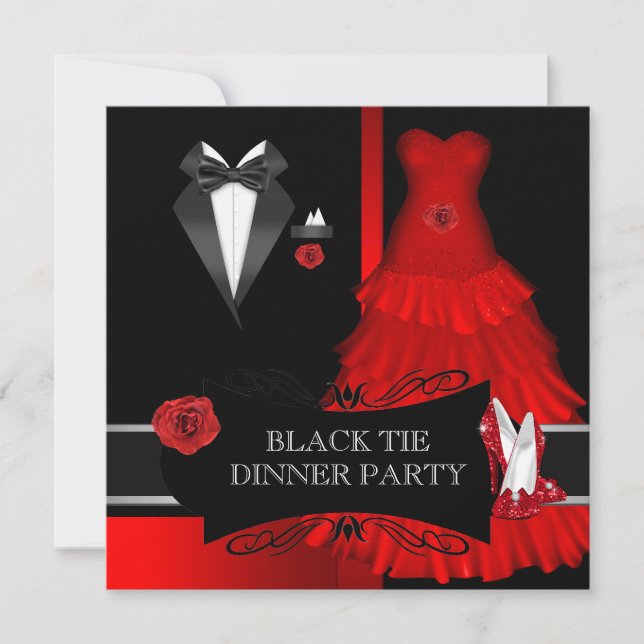 Formal Dinner Party Black Tie Red Shoe Invitation (Front)