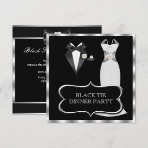 Formal Dinner Party White Black Tie Invitation