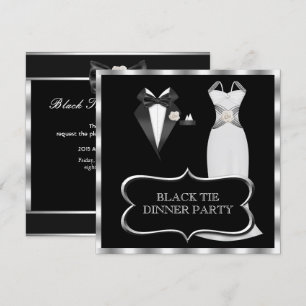 Formal Dinner Party White Black Tie Invitation