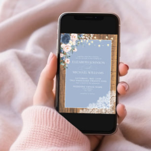 Formal Dusty Blue Blush Rustic Wood Lace Script Invitation