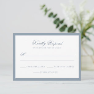 Formal Dusty Blue Border Monogram Script Wedding RSVP Card