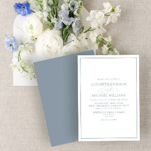 Formal Dusty Blue Classic Script Wedding Invitation