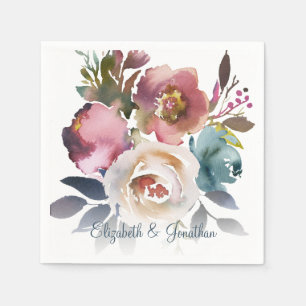 Formal Dusty Blue Wine Burgundy Floral Wedding Napkin