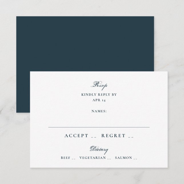 Formal Dusty Navy Blue Wedding RSVP Card (Front/Back)
