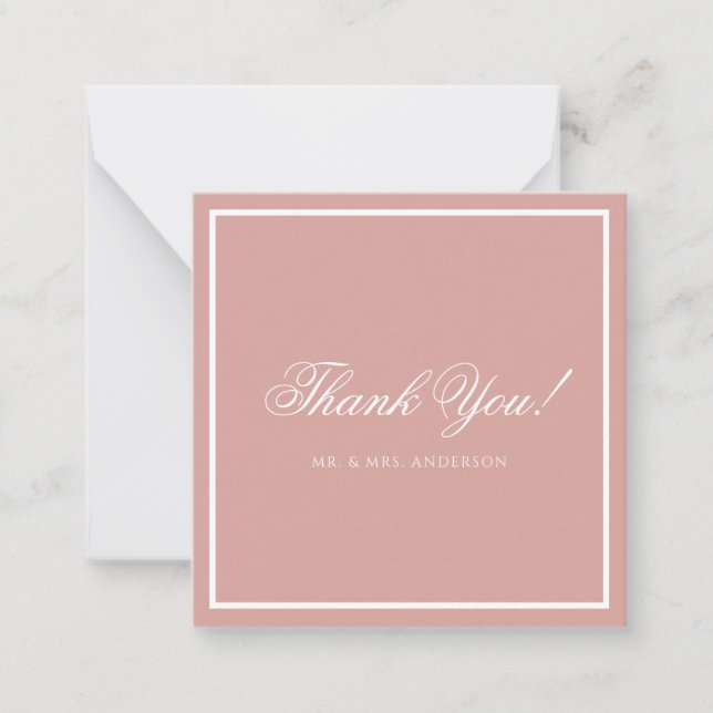 Formal Dusty Rose & White Script Wedding Thank You Card (Front)