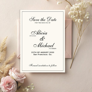 Formal elegant black and ivory classic wedding save the date