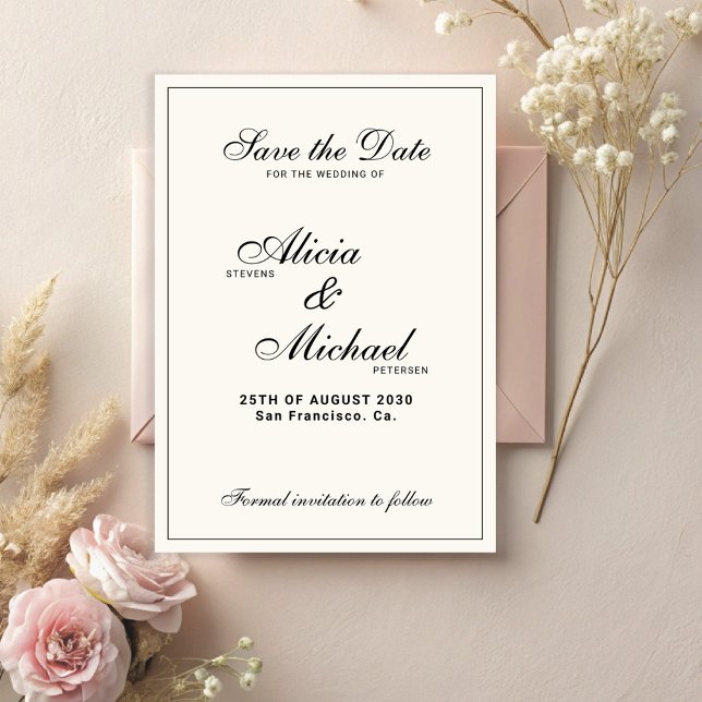 Formal elegant black and ivory classic wedding save the date (Creator Uploaded)
