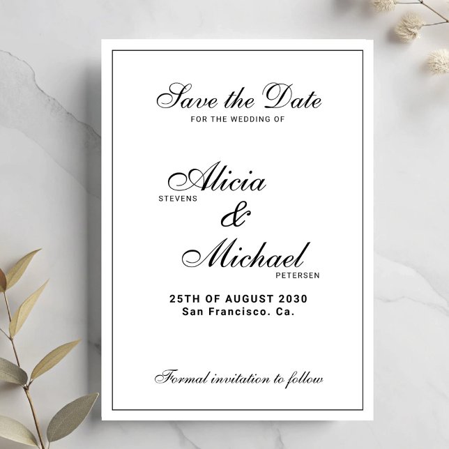 Formal elegant black and white classic wedding save the date (Creator Uploaded)