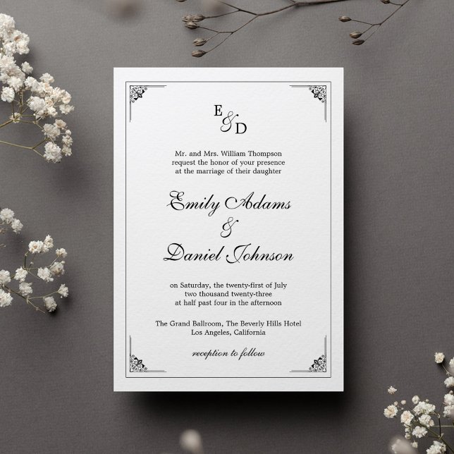 Formal Elegant Black and White Wedding Invitation (Creator Uploaded)