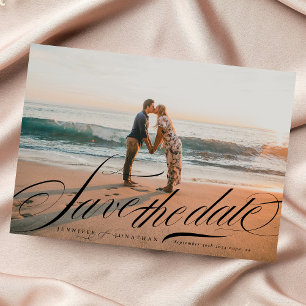 Formal Elegant Black Calligraphy QR Code Photo Save The Date