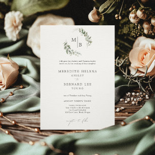 Formal Elegant Botanical Monogram Wedding Invitation