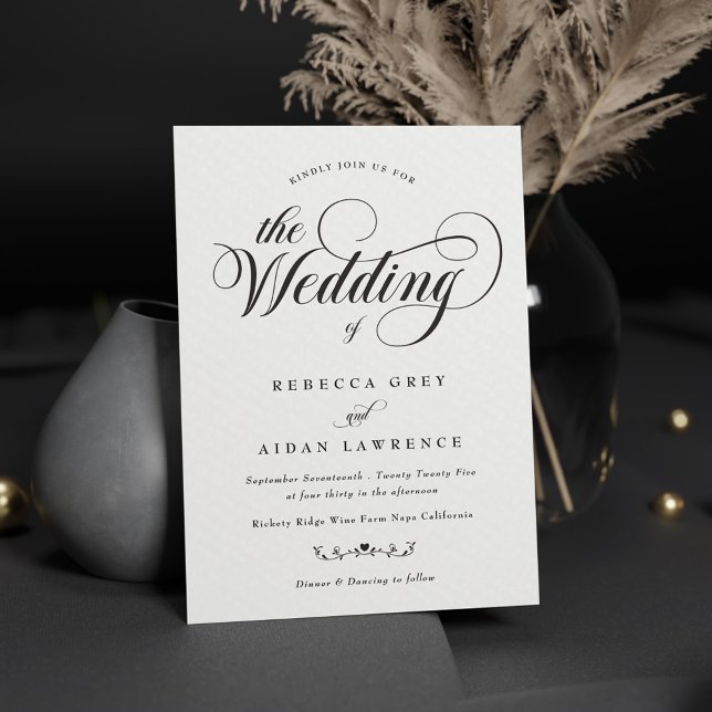 Formal Elegant Calligraphy Black and White Wedding Invitation (Creator Uploaded)